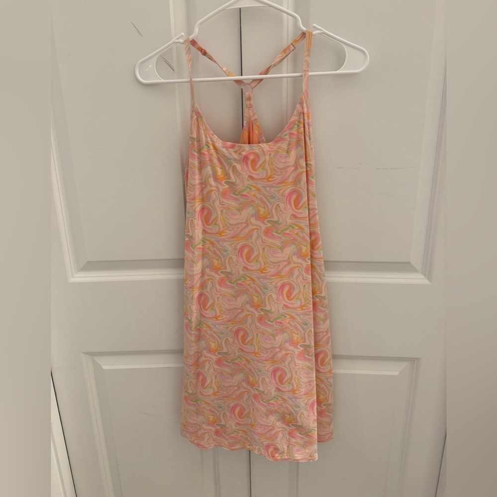 Outdoor Voices Peach and Pastel Swirl Top